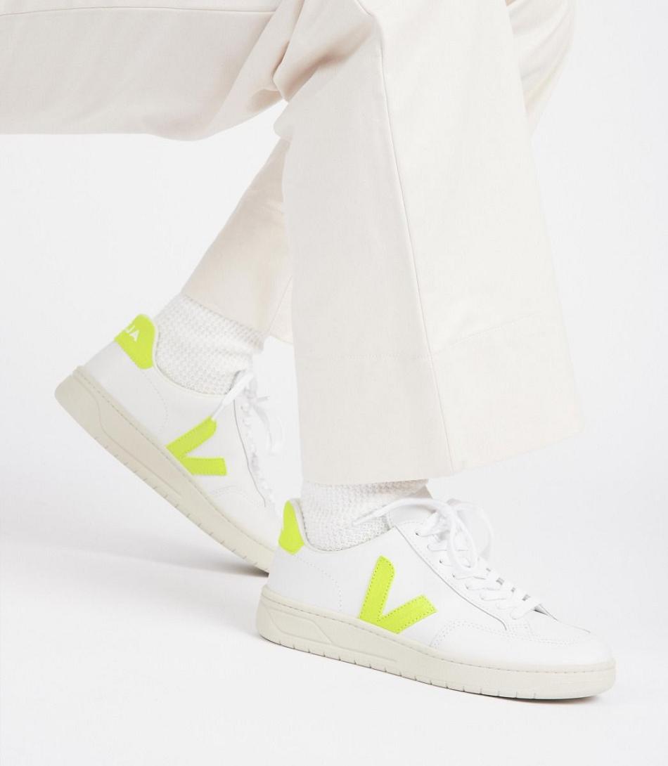 Veja V-12 Läder Jaune Fluo Adults Outlet Vita | FSEHY82383