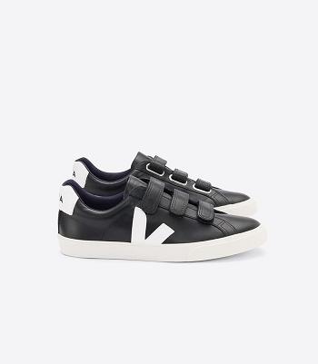 Veja 3-lock Läder Adults Outlet Svarta Vita | YSEGT33097