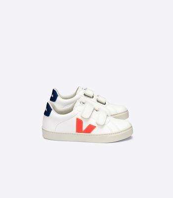 Veja Esplar Chromefree Läder Fluo Cobalt Kids Outlet Vita Orange Mörkblå | XSEGW36797