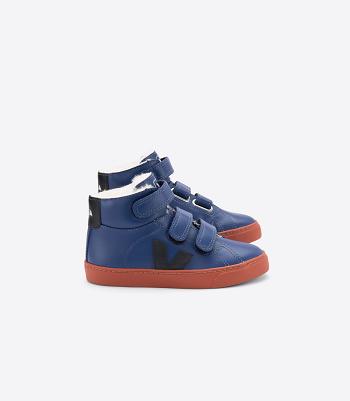 Veja Esplar Mid Fured Läder Cobalt Rust Kids Outlet Mörkblå Röda | GSEUC18039